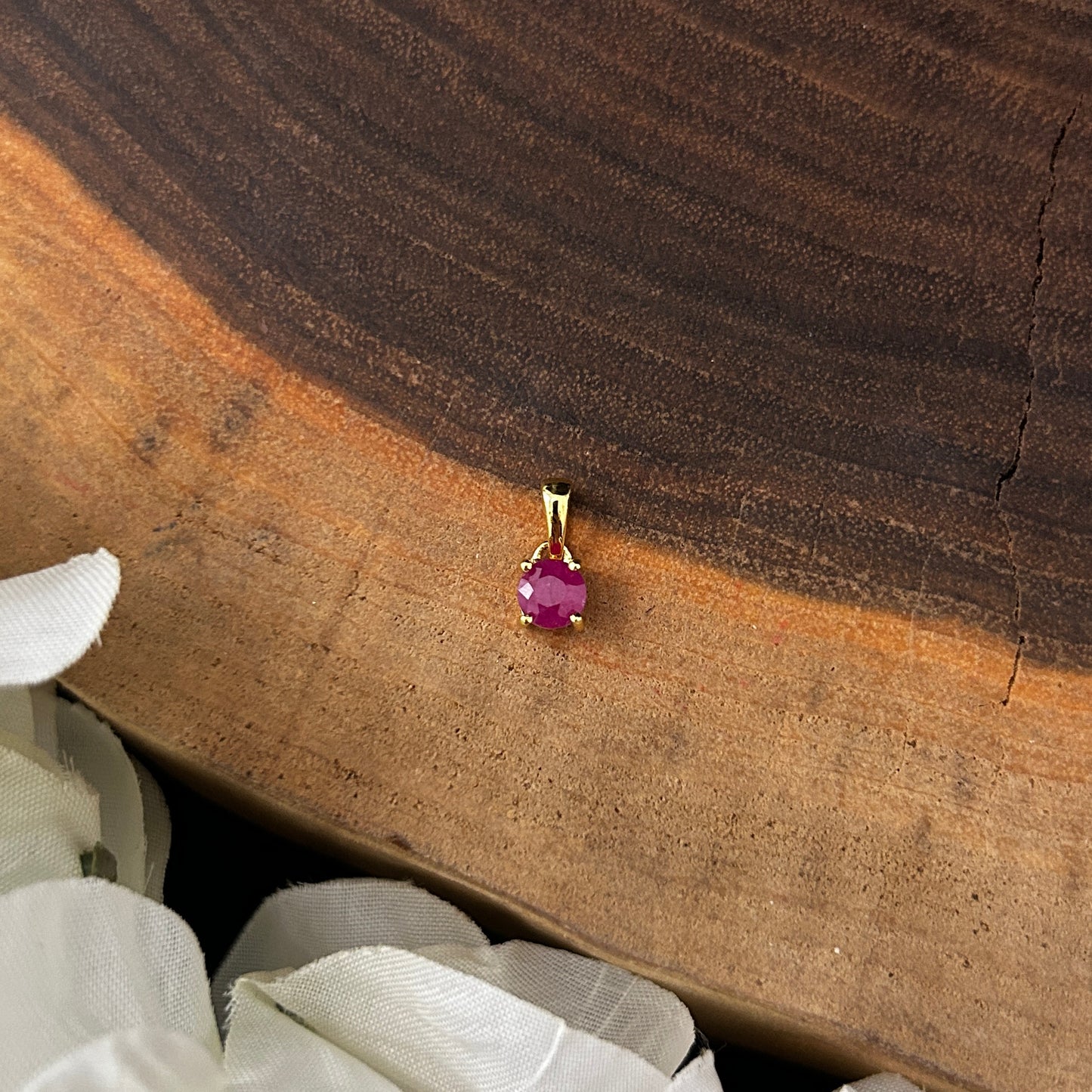 Ruby Round 14k Faceted Vermeil Gold Pendant