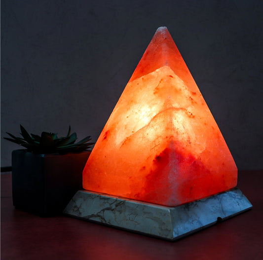 8.5" Pink Himalayan Salt Lamp Pyramid w/ Marble Base