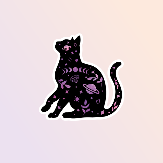 Mystical Black & Purple Cat Sticker