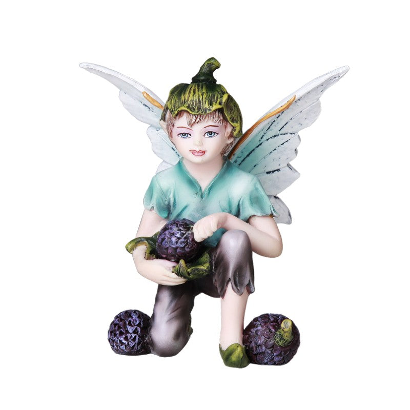 Small Fairy Boy w/Blackberries Statue