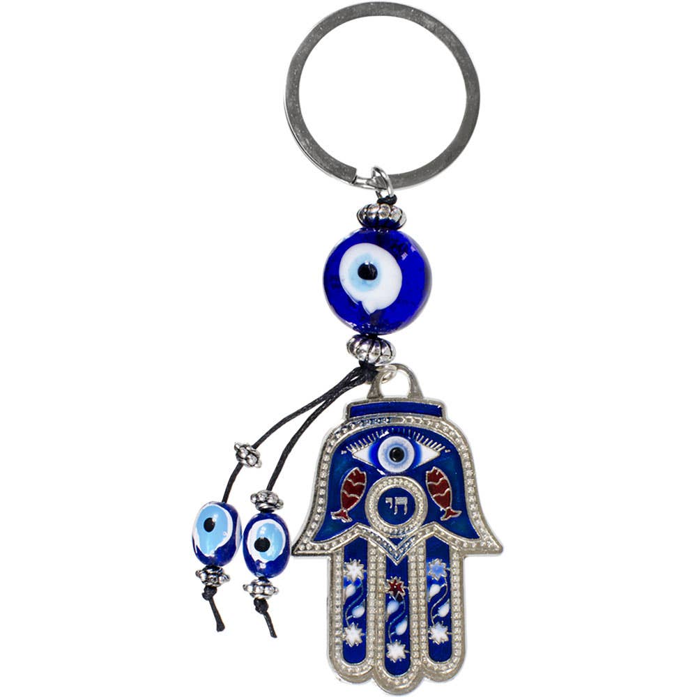 Evil Eye Talisman Key Ring Blue Inlay Fatima Hand (Each)