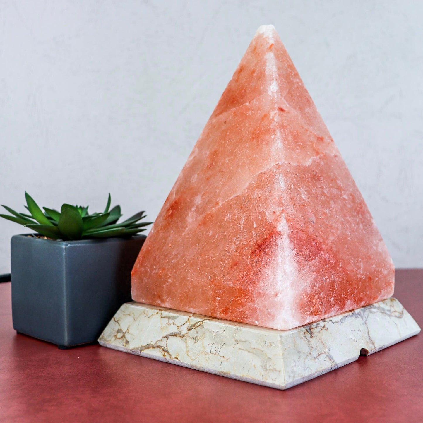 8.5" Pink Himalayan Salt Lamp Pyramid w/ Marble Base