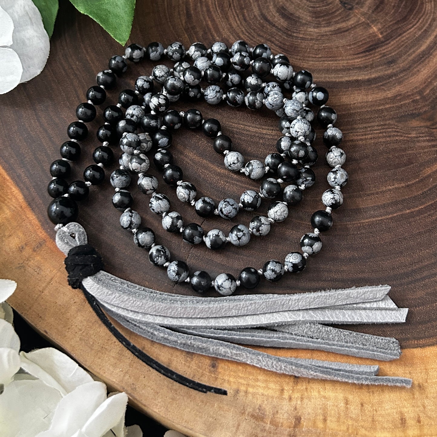 Mala - Snowflake Obsidian, Obsidian w/Obsidian Guru