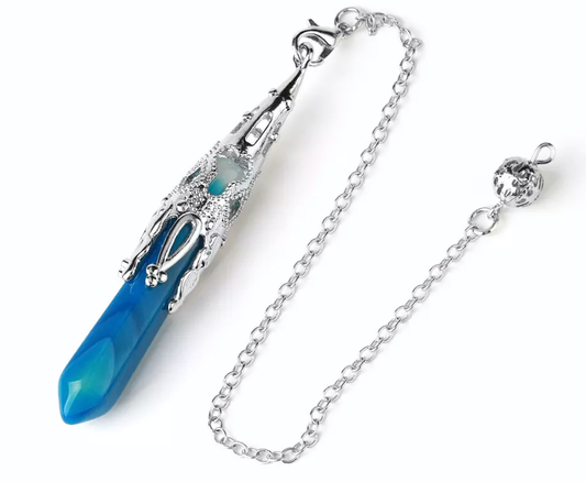 Blue Vein Agate Silver Pendulum