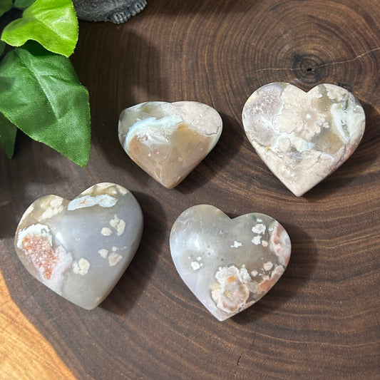 Flower Agate Puffy Heart