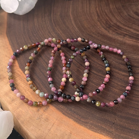 Watermelon Tourmaline 4mm Faceted Stretch Bracelet