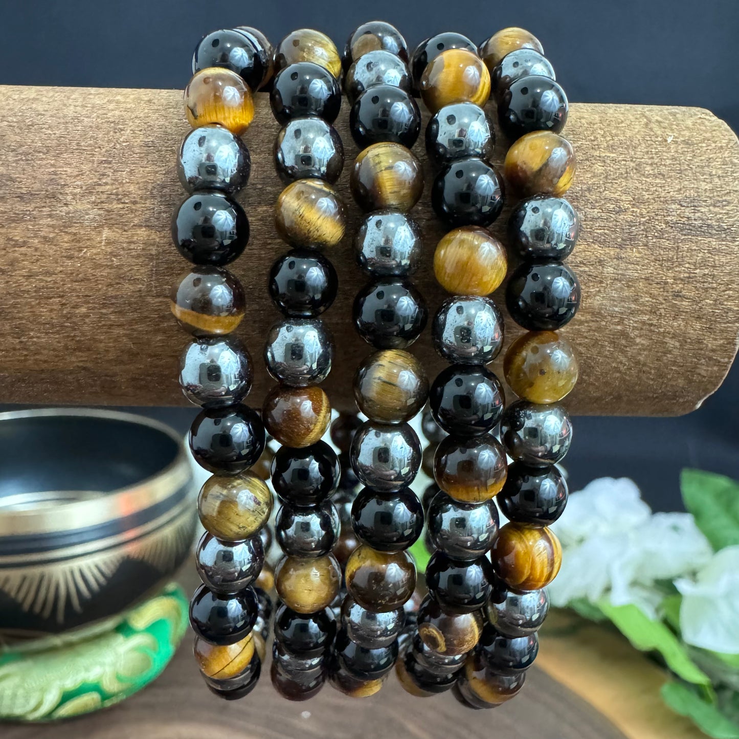 Tiger's Eye Hematite Black Onyx 8mm Stretch Bracelet