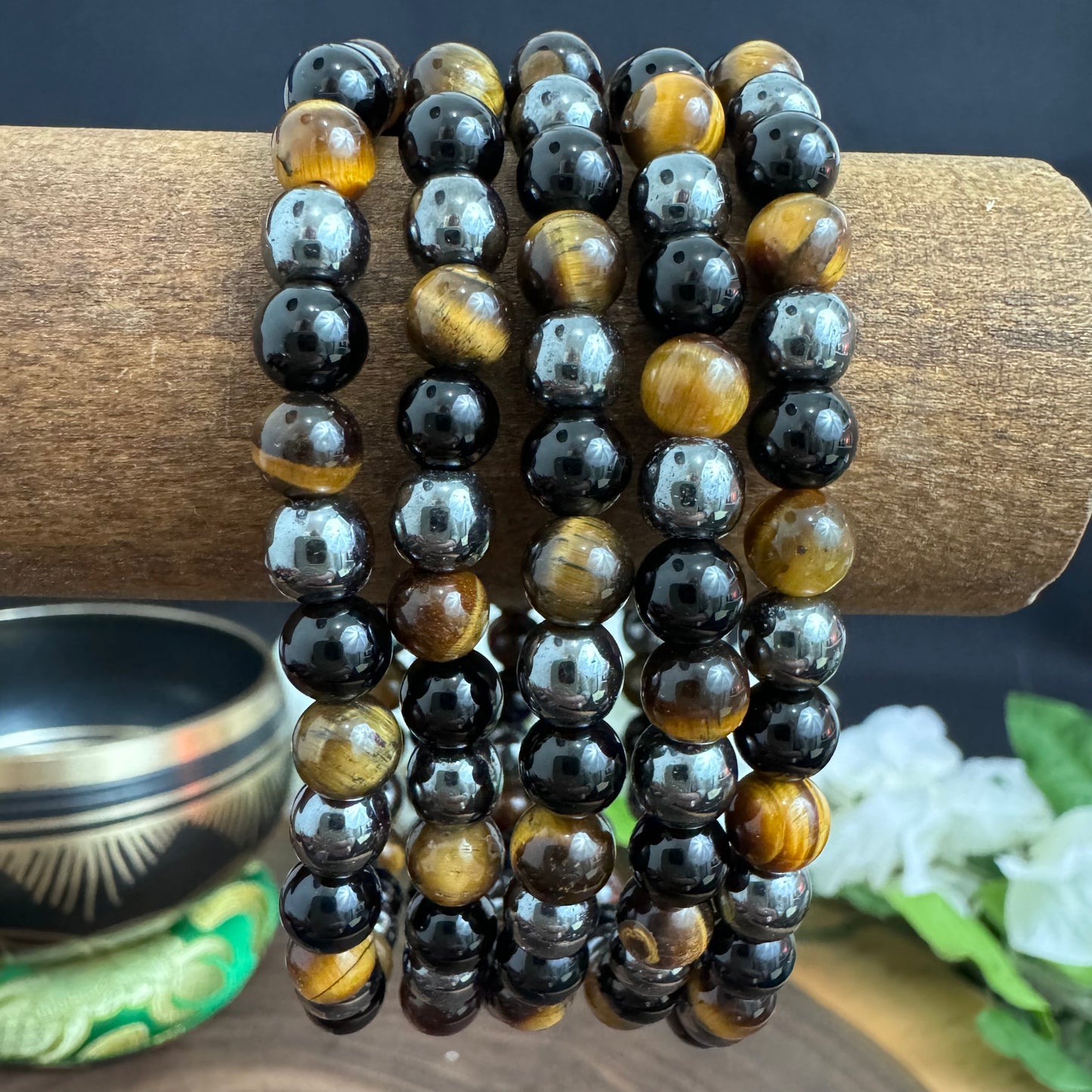 Tiger's Eye Hematite Black Onyx 6mm Stretch Bracelet