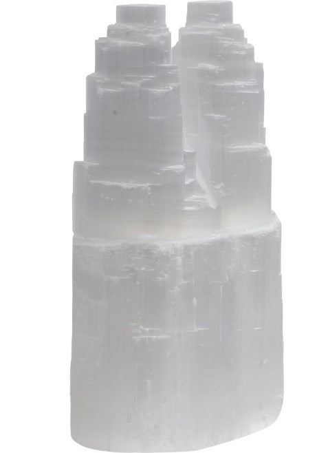 Selenite Twin Cathedral Lamp 12"