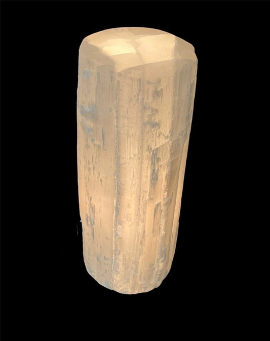 8" Flat Top Selenite Crystal Cylinder Lamp