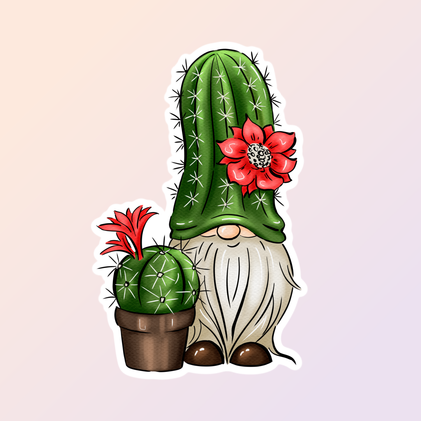 Cute Cactus Gnome Sticker