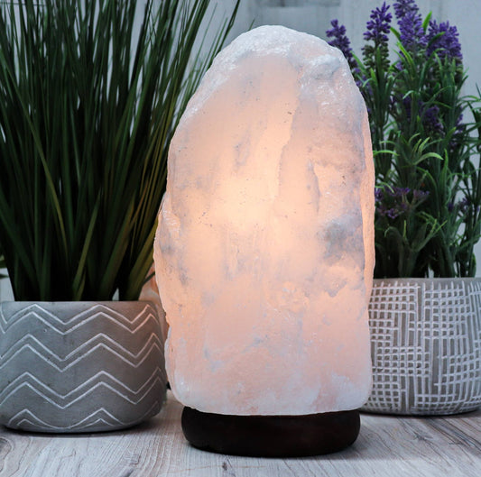 11" White Himalayan Salt Lamp w/Wood Base