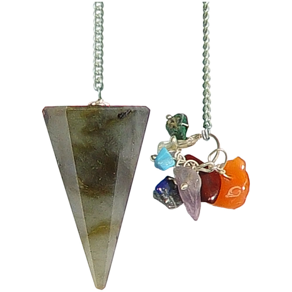 Pendulum - Hexagonal Labradorite w/Chakra Chips