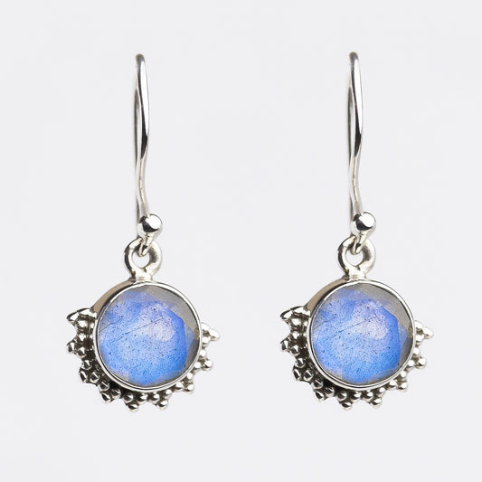 Rainbow Moonstone Tribal Shine Earrings - Round