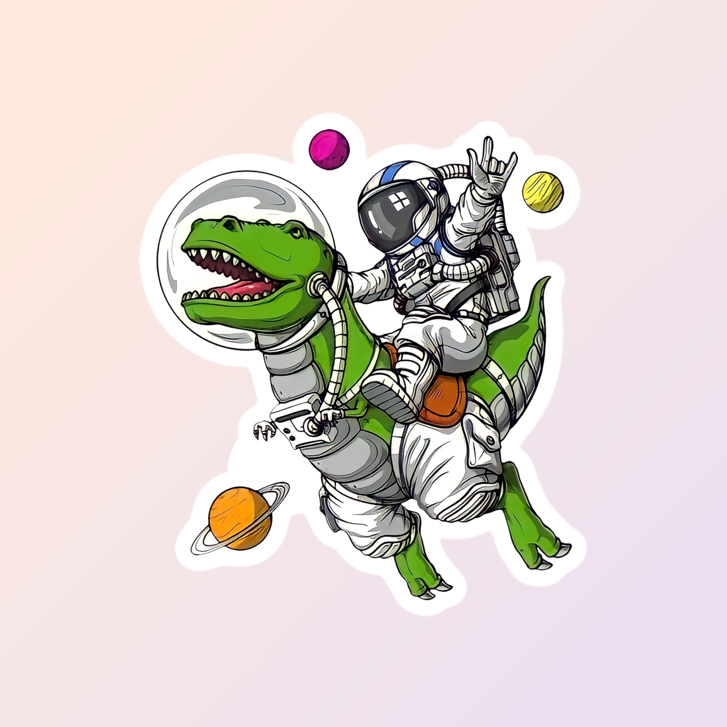 Astronaut & Dinosaur Space Sticker